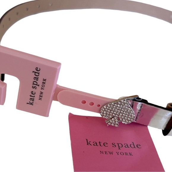 KATE SPADE • Crystal Pave Spade Mirror Metallic Silver Leather Belt - Picture 4 of 4